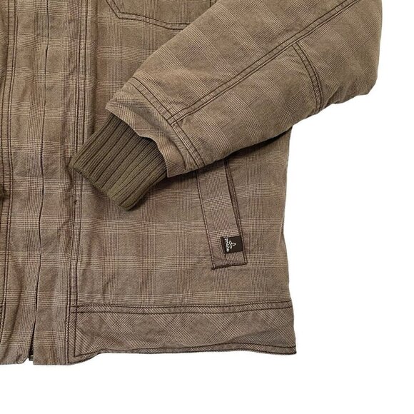 prAna Canvas Sherpa Hooded Jacket Coat Mud Plaid Outdoor Gorpcore size Medium - Picture 4 of 10